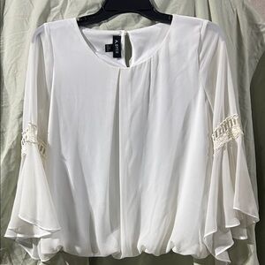 A. Byer White Blouse with Lace Trim